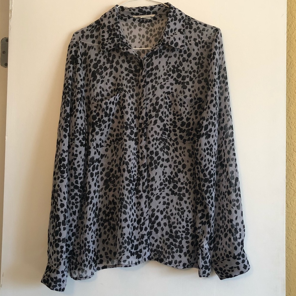 Grey and black flowing leopard blouse